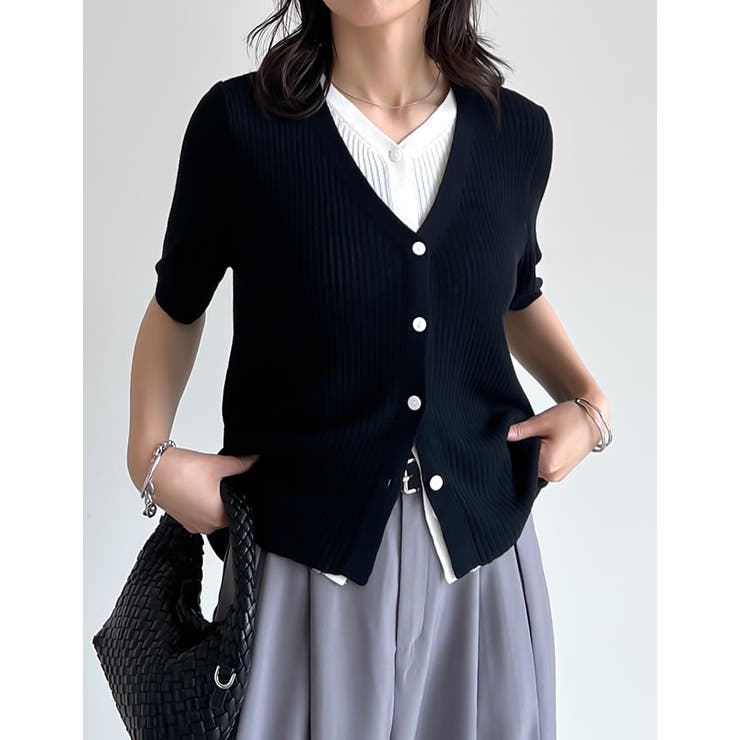 リブニット配色レイヤード風半袖カーディガン | Re:EDIT | 詳細画像27 