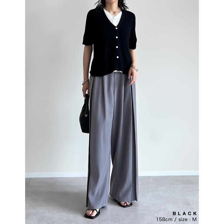 リブニット配色レイヤード風半袖カーディガン | Re:EDIT | 詳細画像28 