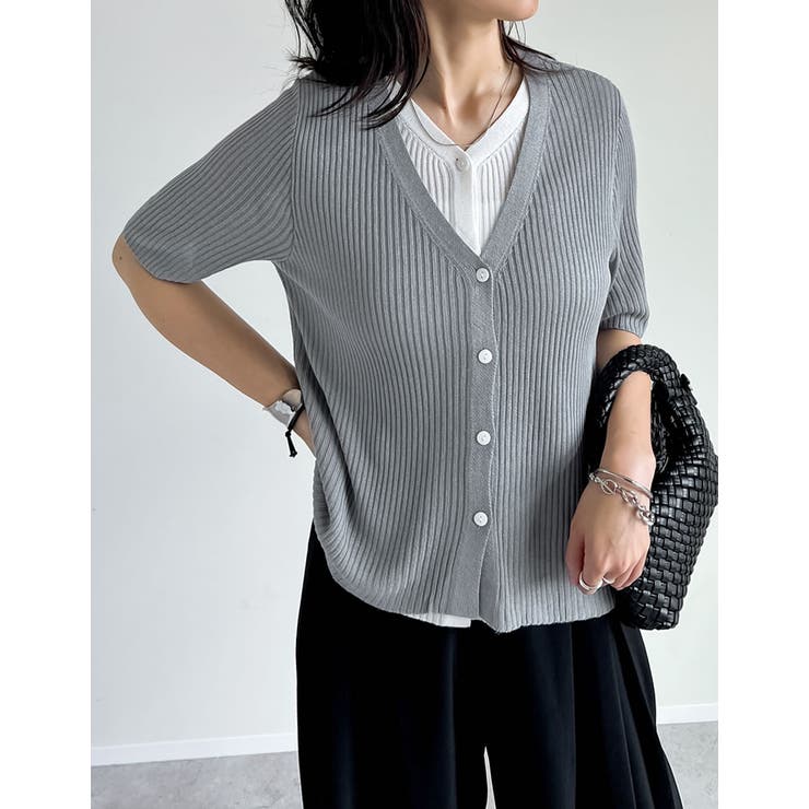 リブニット配色レイヤード風半袖カーディガン | Re:EDIT | 詳細画像29 