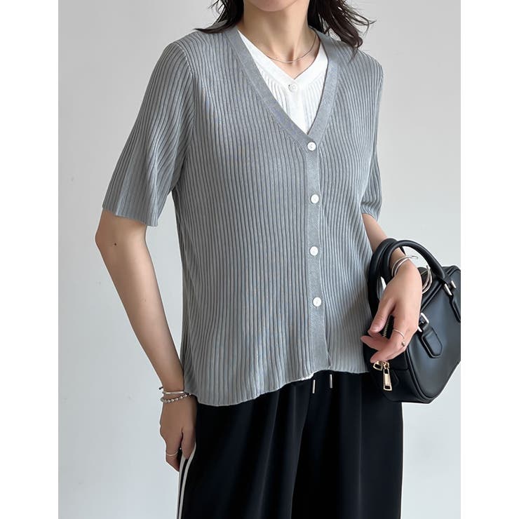 リブニット配色レイヤード風半袖カーディガン | Re:EDIT | 詳細画像32 