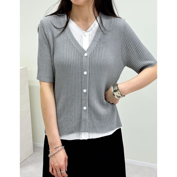 リブニット配色レイヤード風半袖カーディガン | Re:EDIT | 詳細画像34 