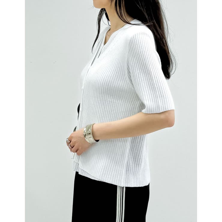 リブニット配色レイヤード風半袖カーディガン | Re:EDIT | 詳細画像40 