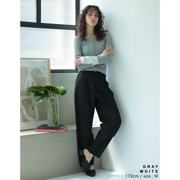 [涼感]配色レイヤード風ヘンリーネックニットトップス | Re:EDIT | 詳細画像8 