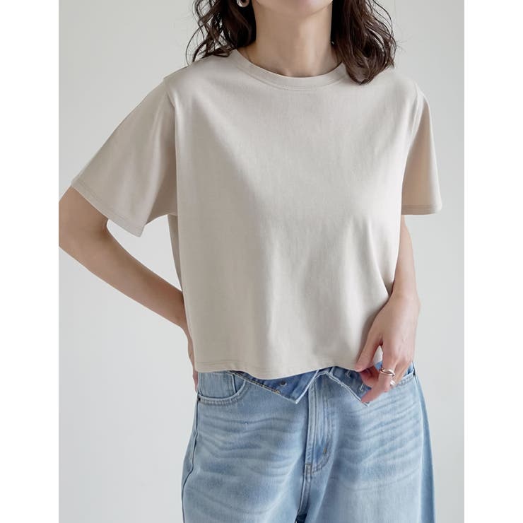 ベージュ(504) | [リニューアル][接触冷感][UVカット]セミクロップド半袖Tシャツ | Re:EDIT