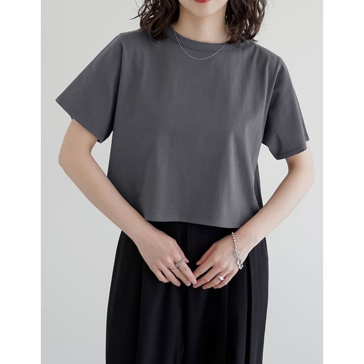 チャコール(703) | [リニューアル][接触冷感][UVカット]セミクロップド半袖Tシャツ | Re:EDIT