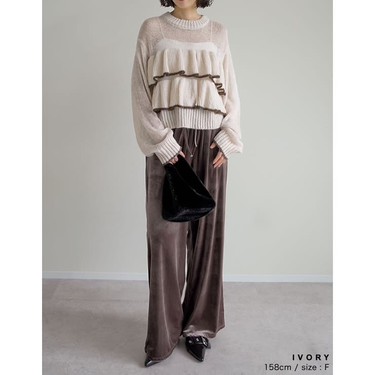 【新品未使用】cygne 透かし編みフリルニット  ランダムフリルオフショルニット Vera｜Cygne(シーニュ) 公式サイト
