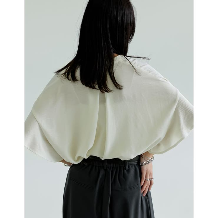 ポーラVネックフレアスリーブ切り替え半袖ブラウス | Re:EDIT | 詳細画像12 