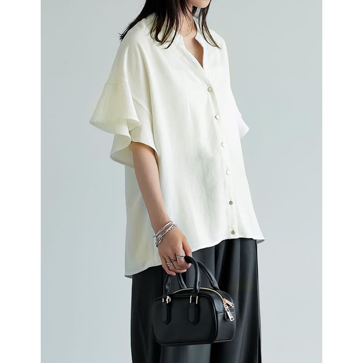 ポーラVネックフレアスリーブ切り替え半袖ブラウス | Re:EDIT | 詳細画像13 