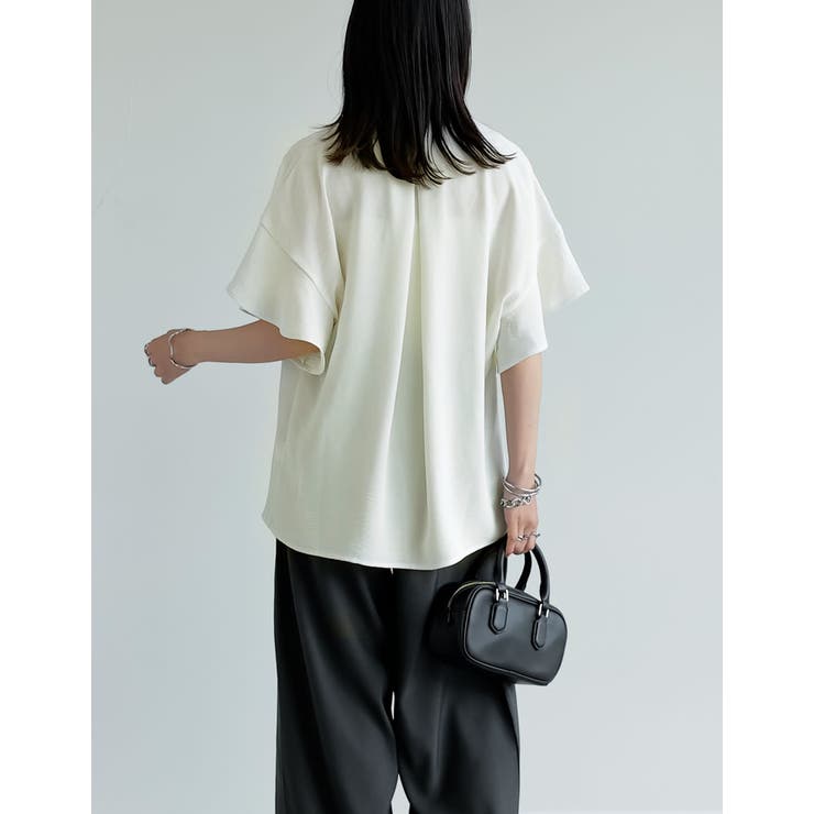 ポーラVネックフレアスリーブ切り替え半袖ブラウス | Re:EDIT | 詳細画像14 