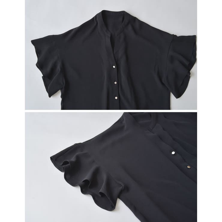 ポーラVネックフレアスリーブ切り替え半袖ブラウス | Re:EDIT | 詳細画像15 