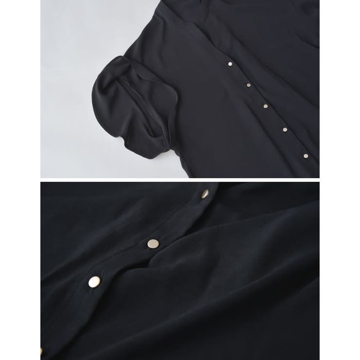 ポーラVネックフレアスリーブ切り替え半袖ブラウス | Re:EDIT | 詳細画像16 