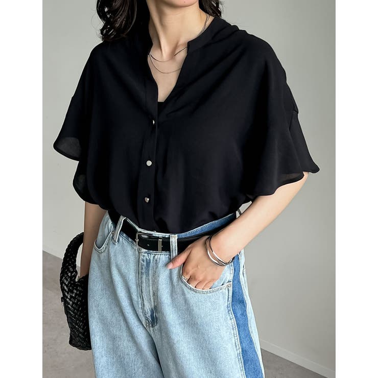 ポーラVネックフレアスリーブ切り替え半袖ブラウス | Re:EDIT | 詳細画像8 