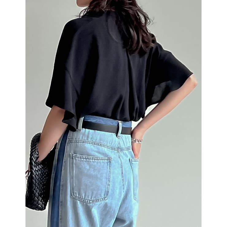 ポーラVネックフレアスリーブ切り替え半袖ブラウス | Re:EDIT | 詳細画像9 