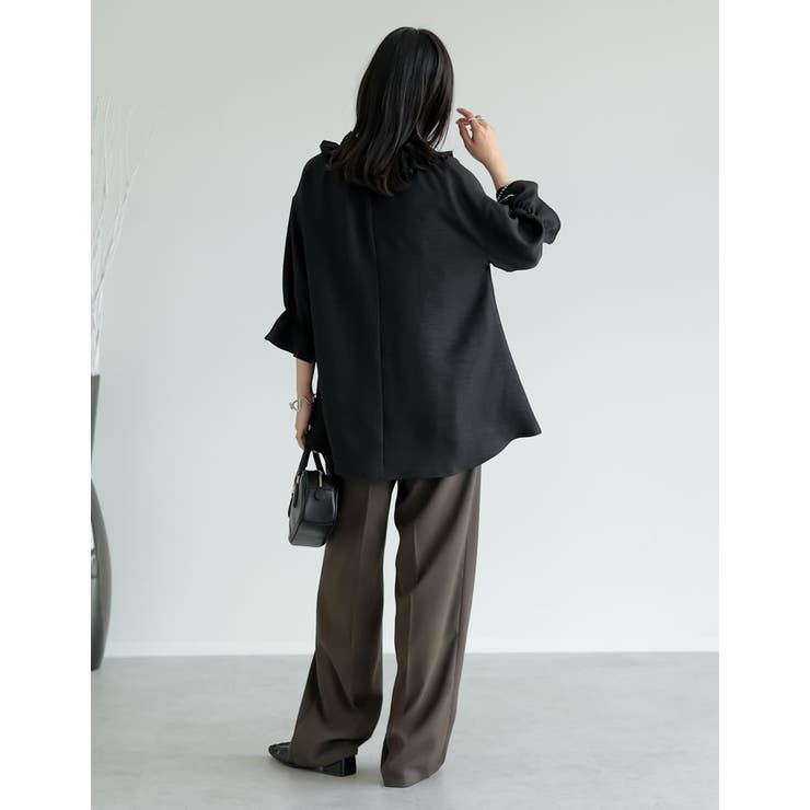 [体型カバー]7分袖リネンライクスキッパーフリルカラーチュニックブラウス | Re:EDIT | 詳細画像13 