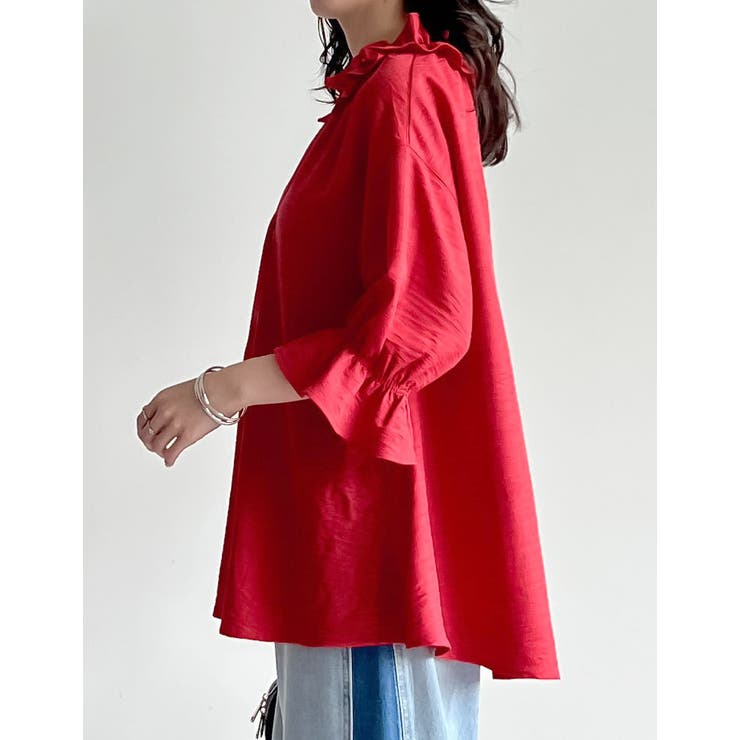 [体型カバー]7分袖リネンライクスキッパーフリルカラーチュニックブラウス | Re:EDIT | 詳細画像16 