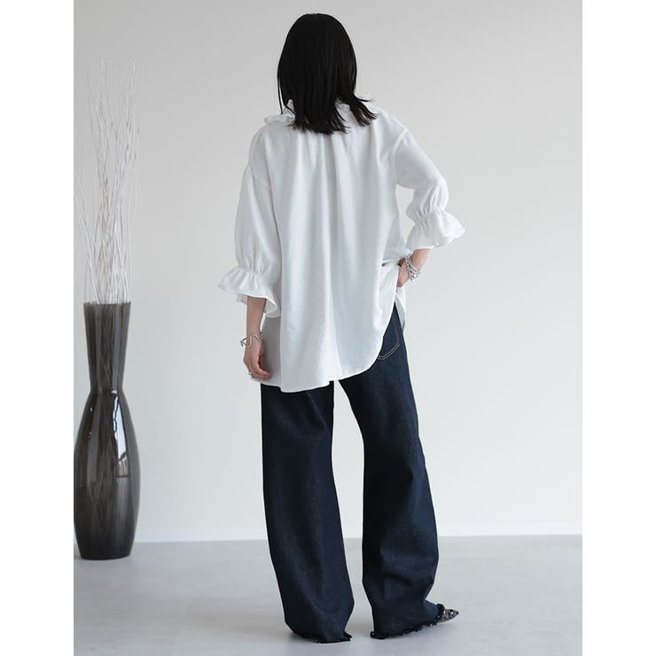 [体型カバー]7分袖リネンライクスキッパーフリルカラーチュニックブラウス | Re:EDIT | 詳細画像9 