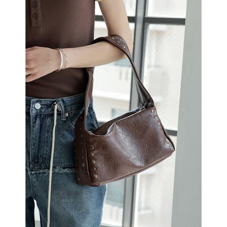 フェイクレザースタッズ付きショルダーバッグ | Re:EDIT | 詳細画像13 