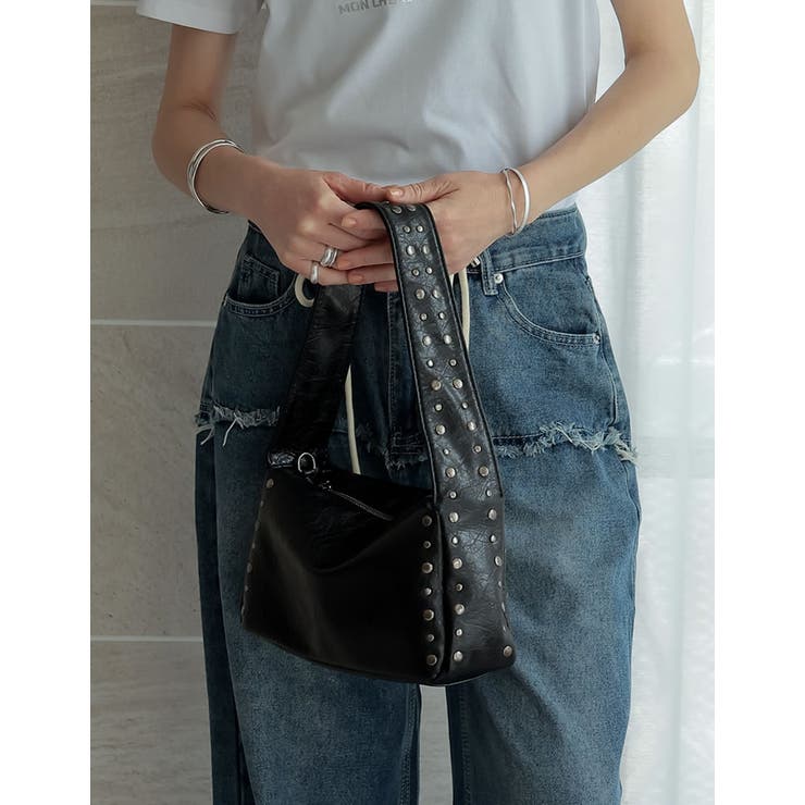 フェイクレザースタッズ付きショルダーバッグ | Re:EDIT | 詳細画像7 