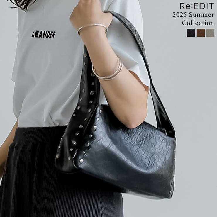 フェイクレザースタッズ付きショルダーバッグ | Re:EDIT | 詳細画像1 