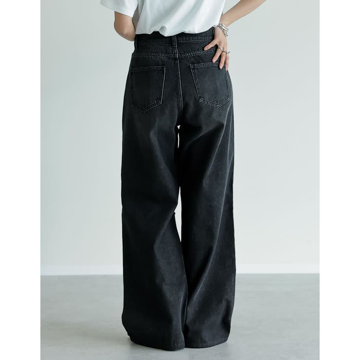 希少！トルネードマートダメージ加工 ワイドレッグストレートデニムパンツ L ジーンズ デニム デニムパンツ ダメージ加工ストレートデニム