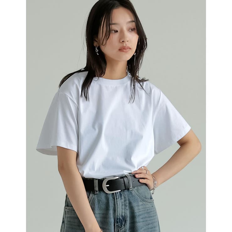 ホワイト(502) | [接触冷感]コットンブレンドスムース天竺ベーシックTシャツ | Re:EDIT