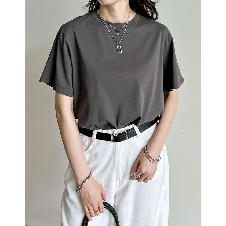 チャコールグレー(703) | [接触冷感]コットンブレンドスムース天竺ベーシックTシャツ | Re:EDIT