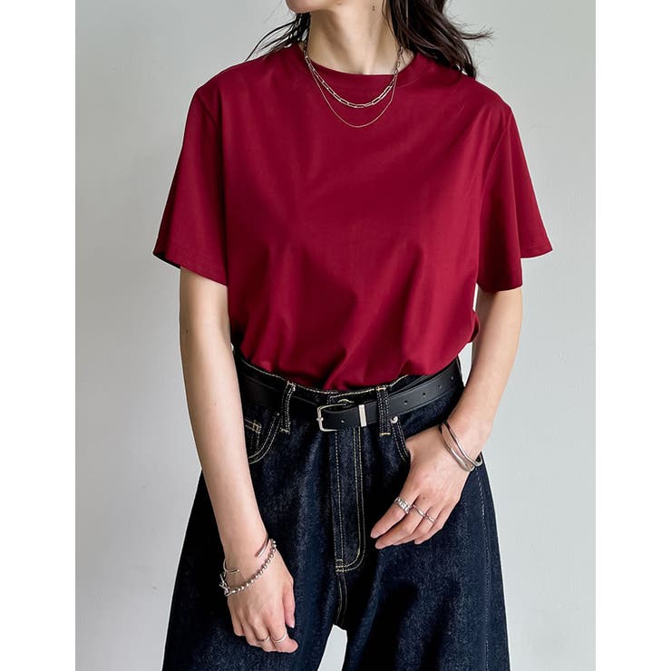 ワインレッド(976) | [接触冷感]コットンブレンドスムース天竺ベーシックTシャツ | Re:EDIT