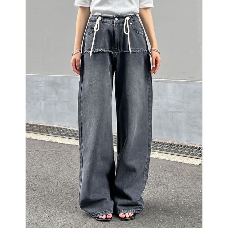 コットンデニムロープベルト付きワイドバレルレッグカーブパンツ | Re:EDIT | 詳細画像12 