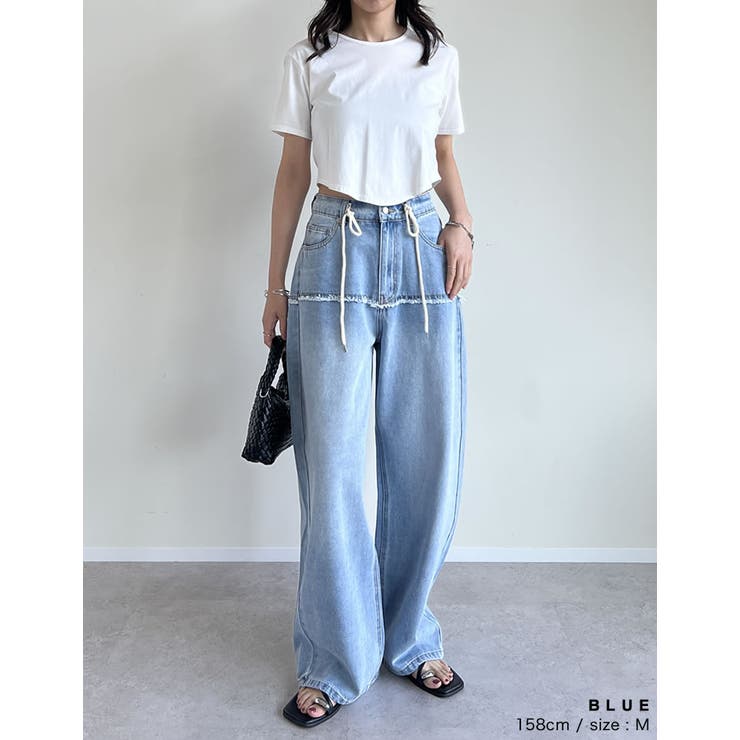 コットンデニムロープベルト付きワイドバレルレッグカーブパンツ | Re:EDIT | 詳細画像14 