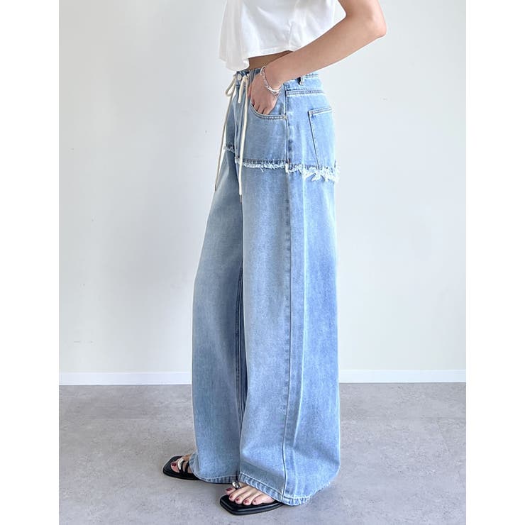 コットンデニムロープベルト付きワイドバレルレッグカーブパンツ | Re:EDIT | 詳細画像15 