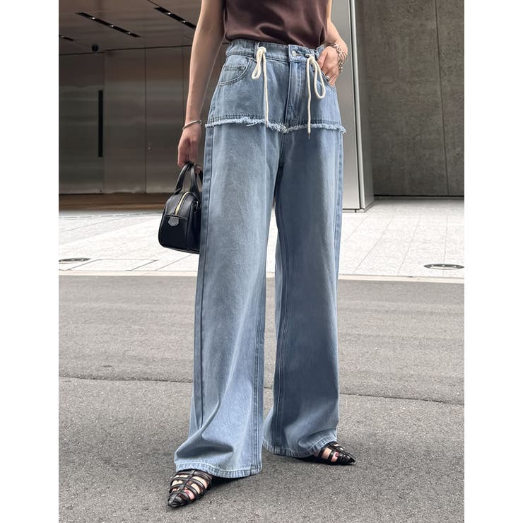 コットンデニムロープベルト付きワイドバレルレッグカーブパンツ | Re:EDIT | 詳細画像16 