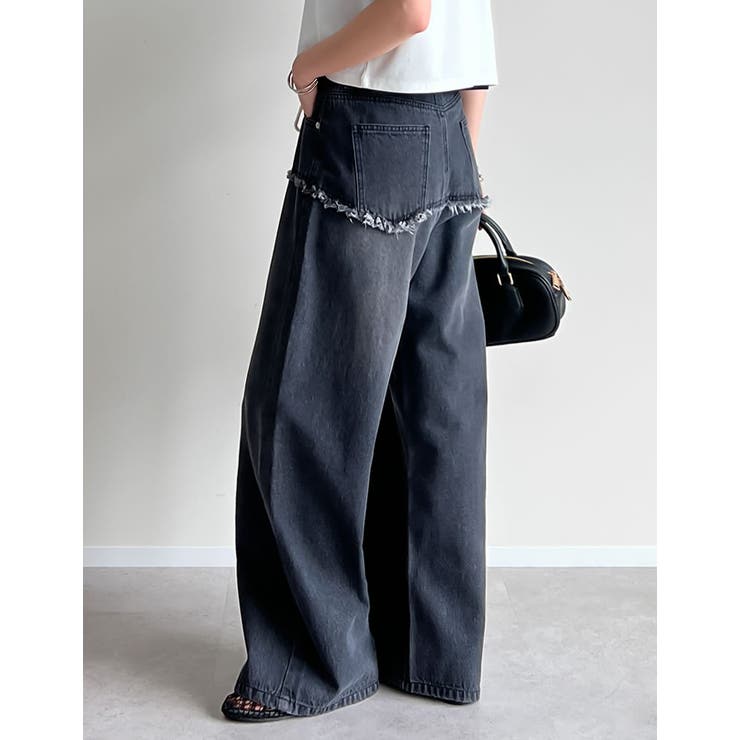 コットンデニムロープベルト付きワイドバレルレッグカーブパンツ | Re:EDIT | 詳細画像10 