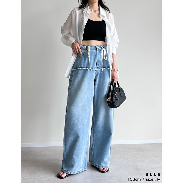 コットンデニムロープベルト付きワイドバレルレッグカーブパンツ | Re:EDIT | 詳細画像25 