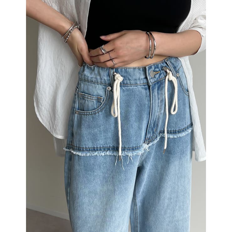 コットンデニムロープベルト付きワイドバレルレッグカーブパンツ | Re:EDIT | 詳細画像26 