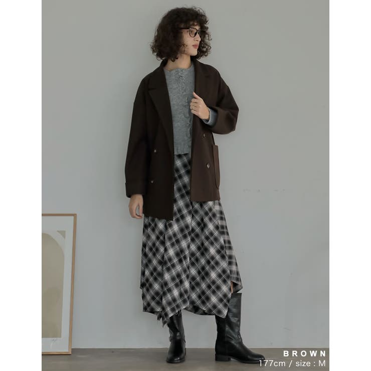 フェイクウールルーズシルエットダブルテーラードジャケット | Re:EDIT | 詳細画像4 