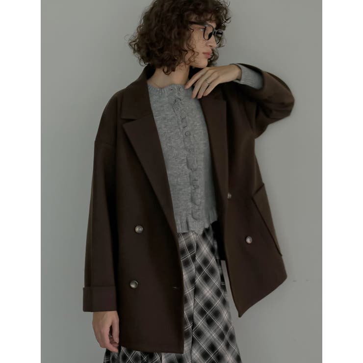 フェイクウールルーズシルエットダブルテーラードジャケット | Re:EDIT | 詳細画像21 