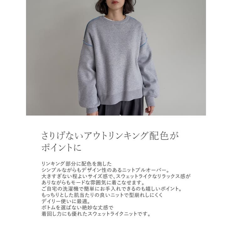[洗濯機で洗える]リンキング配色スウェットライクニットプルオーバー | Re:EDIT | 詳細画像5 