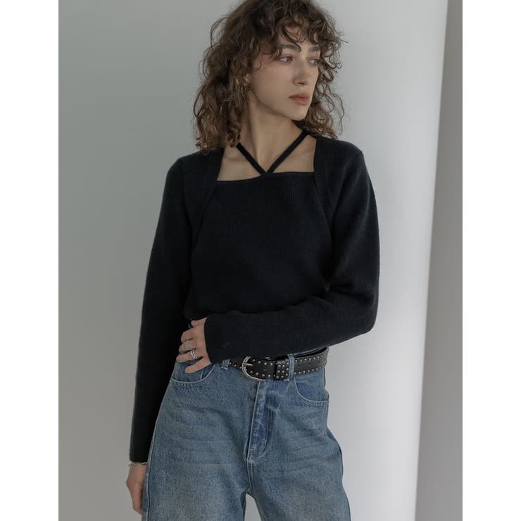 ブラック(501) | [2025AW COLLECTION]ホルターボレロ風ニットプルオーバー | Re:EDIT