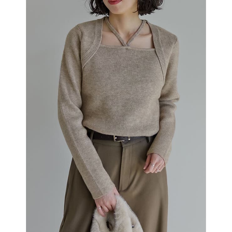 グレージュ(603) | [2025AW COLLECTION]ホルターボレロ風ニットプルオーバー | Re:EDIT