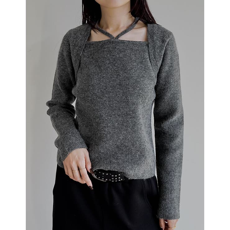 チャコール(703) | [2025AW COLLECTION]ホルターボレロ風ニットプルオーバー | Re:EDIT