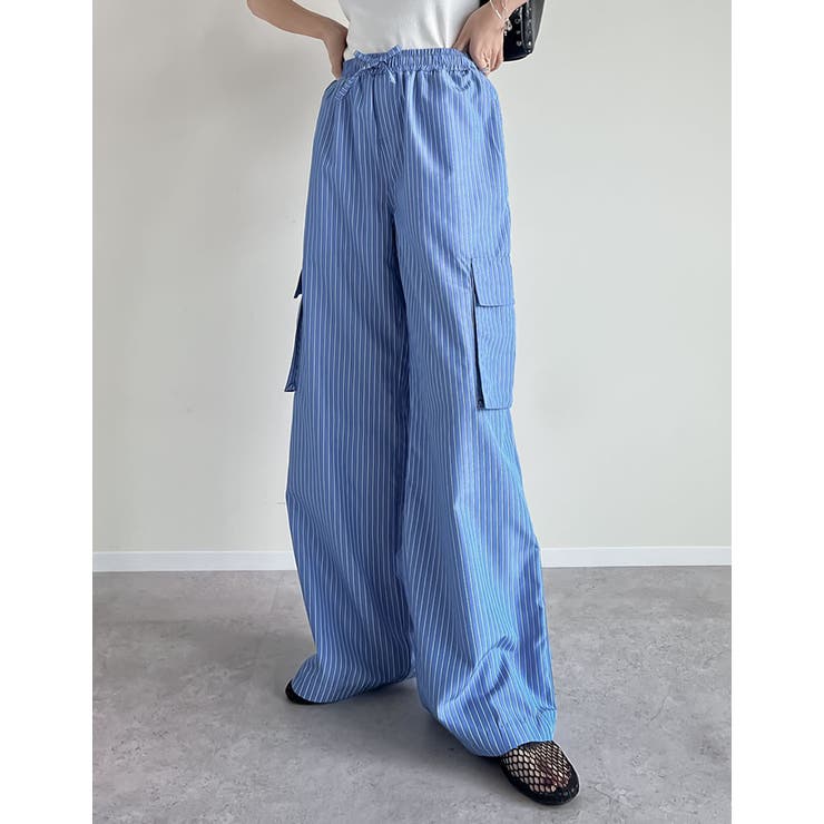 ストライプブルー(811) | [低身長/高身長サイズ有]マルチストライプブロードカーゴパンツ | Re:EDIT