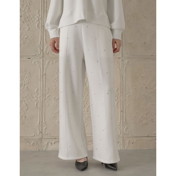 ビジューホワイト(902) | ダンボールラインストーンセミワイドパンツ | Re:EDIT