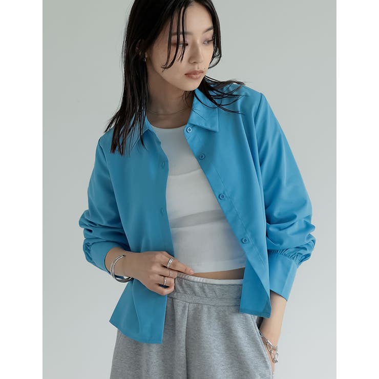 ブルー(511) | 無地orチェック柄クロップドシャツ | Re:EDIT