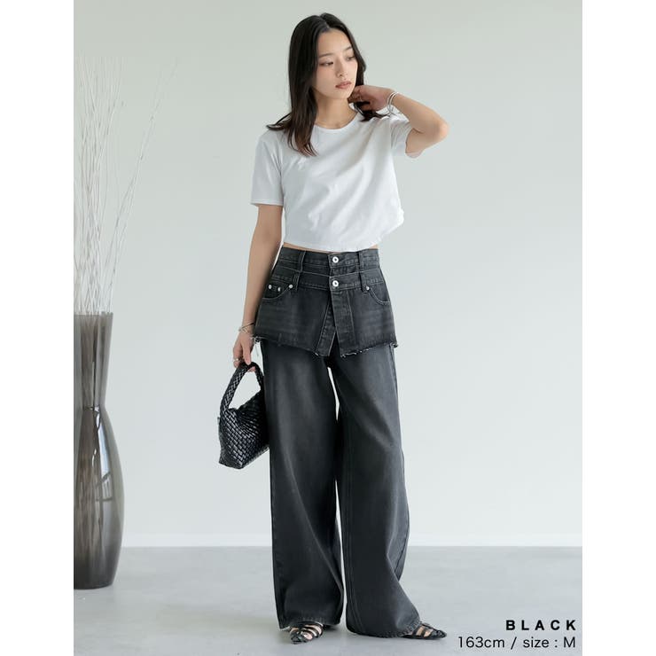 [低身長/高身長サイズ有]コットンデニムスカートレイヤードライクパンツ | Re:EDIT | 詳細画像13 