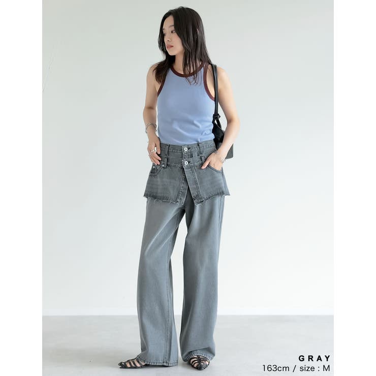 [低身長/高身長サイズ有]コットンデニムスカートレイヤードライクパンツ | Re:EDIT | 詳細画像15 