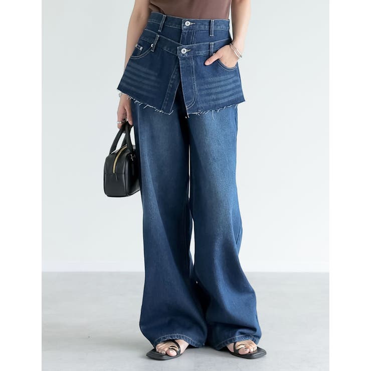 [低身長/高身長サイズ有]コットンデニムスカートレイヤードライクパンツ | Re:EDIT | 詳細画像6 