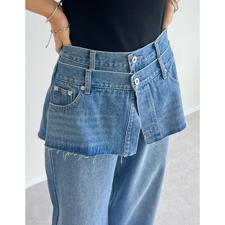 [低身長/高身長サイズ有]コットンデニムスカートレイヤードライクパンツ | Re:EDIT | 詳細画像21 