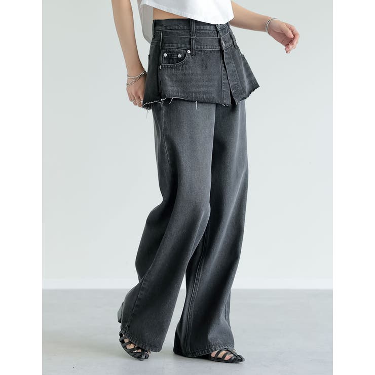 [低身長/高身長サイズ有]コットンデニムスカートレイヤードライクパンツ | Re:EDIT | 詳細画像26 