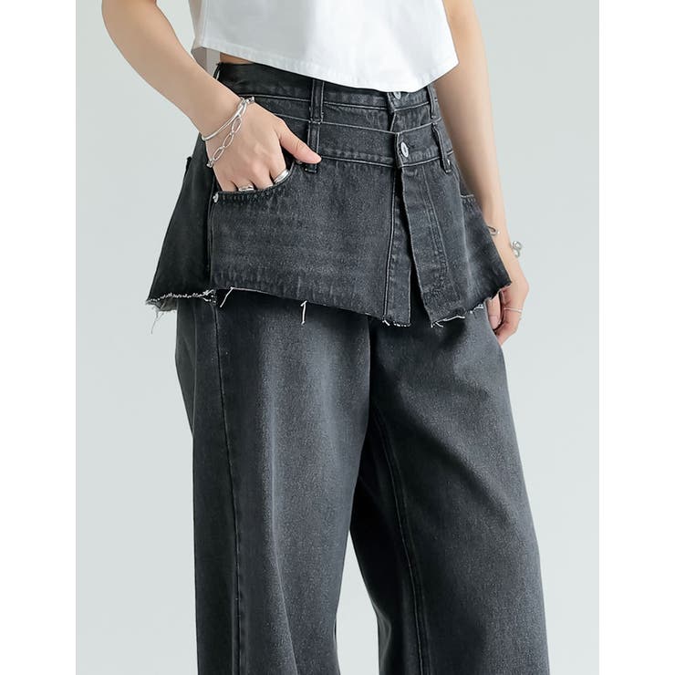 [低身長/高身長サイズ有]コットンデニムスカートレイヤードライクパンツ | Re:EDIT | 詳細画像27 