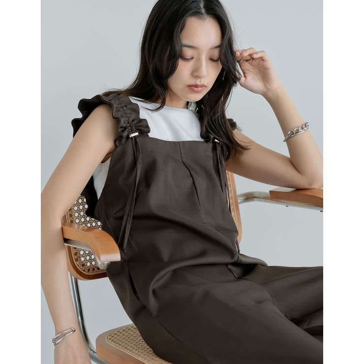 [低身長/高身長サイズ有]リネンライクショルダーギャザーサロペット | Re:EDIT | 詳細画像23 